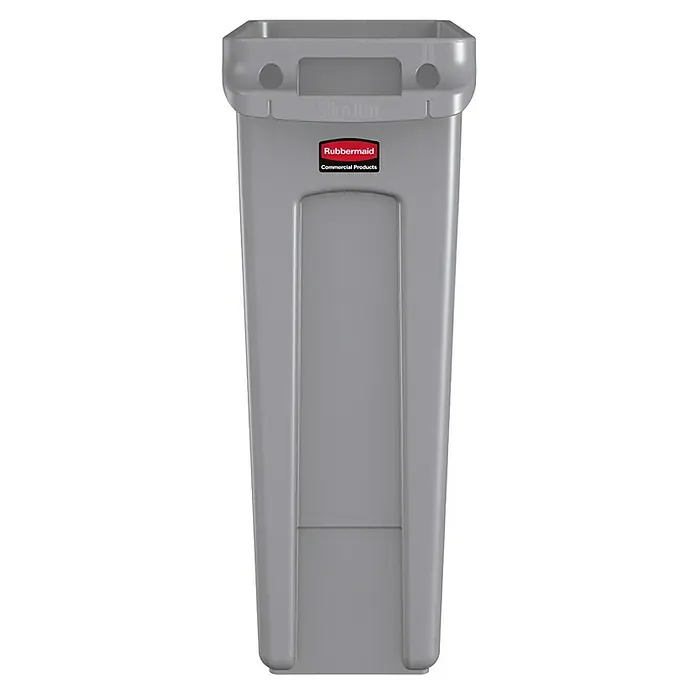 Proregal Standard-Mülleimer Rubbermaid Slim Jim Mülleimer mit Belüftungskanälen - 87 l, Kunststoff, Grau - Grauer Rubbermaid Slim Jim Abfallbehälter mit schmalem Design für beengte Räume und effiziente Abfallentsorgung.