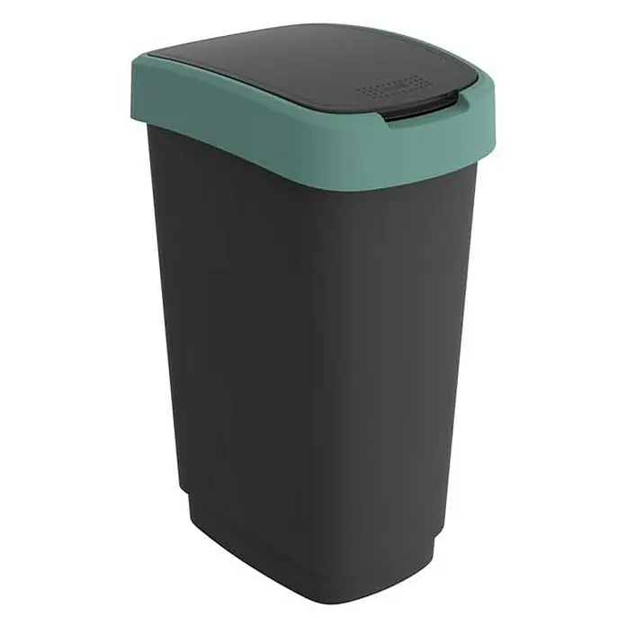 Proregal Standard Mülleimer Klassischer Abfalleimer für Innenbereich - 50 l, Kunststoff, Schwarz-Grün - Schwarzer Abfallbehälter mit grünem Deckel. Der Eimer ist schlicht und funktional gestaltet für den täglichen Gebrauch.