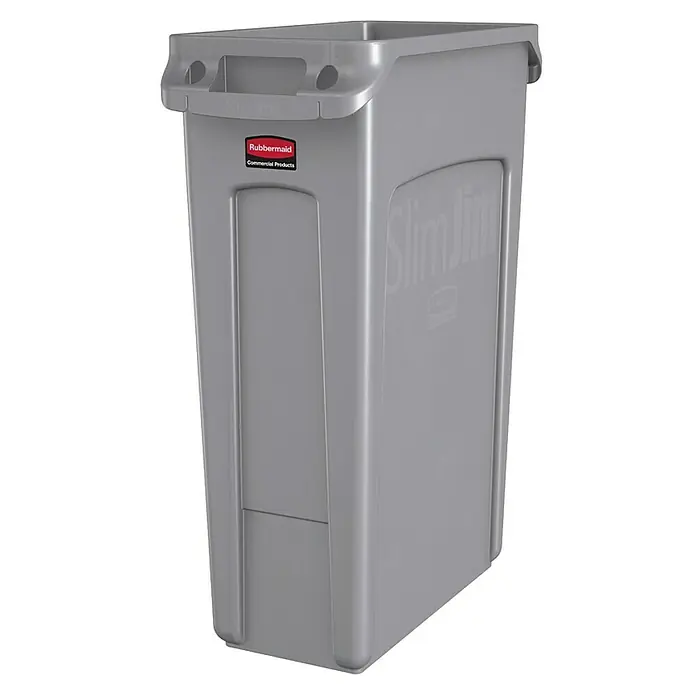 Proregal Standard-Mülleimer Rubbermaid Slim Jim Mülleimer mit Belüftungskanälen - 87 l, Kunststoff, Grau - Graue Rubbermaid Slim Jim Mülltonne für gewerbliche Zwecke mit robusten Griffen für einfaches Anheben und Tragen.