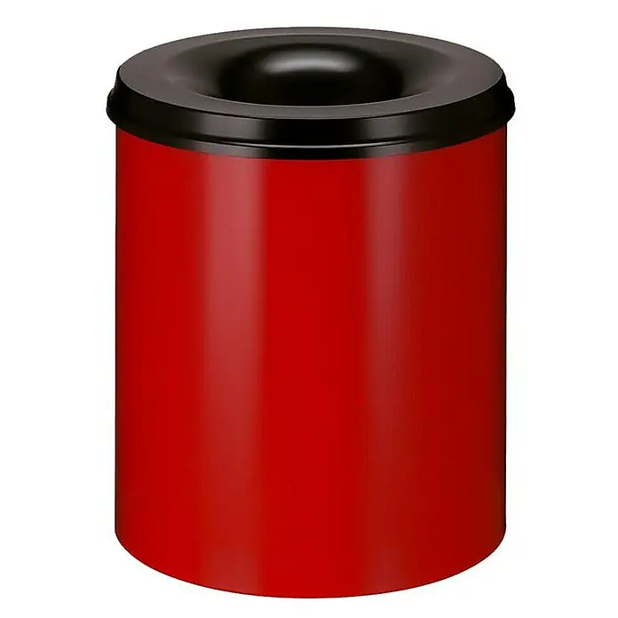 Proregal Papierkorb & Abfallsammler aus Metall selbstlöschend - 80 l, Metall, Rot, Kopfteil Schwarz - Ein roter Abfalleimer mit einem schwarzen Deckel für die Müllentsorgung in Innenräumen. Praktisch und stilvoll.