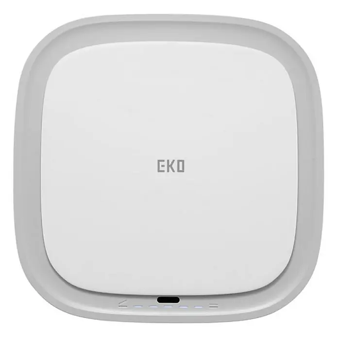 Proregal Sensormülleimer Moderner quadratischer Abfalleimer mit Smart Sensor - 30 l, Kunststoff, Weiß - Weiße EKO-Komposteimer-Nahaufnahme. Dieser Komposteimer verfügt über ein minimalistisches, modernes Design, das sich gut in jede Küche einfügt.