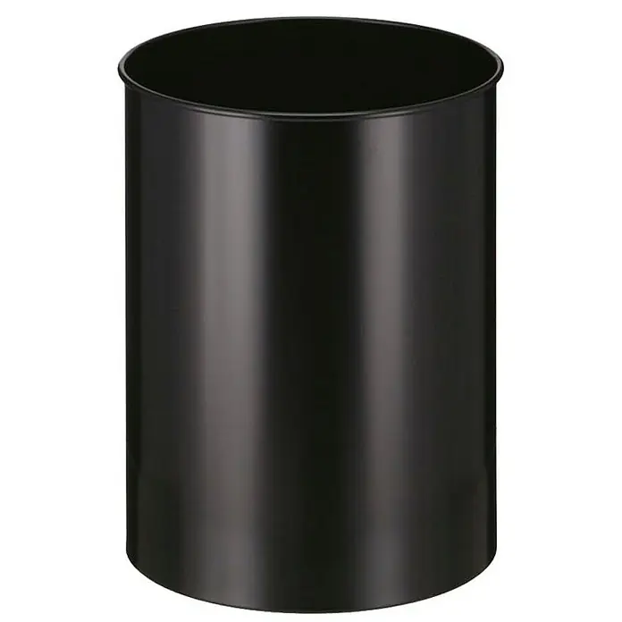 Proregal Papierkorb stillvoll & rund aus Metall - 30 l, Metall, Schwarz - Ein schwarzer, zylindrischer Papierkorb aus Metall, perfekt für Büro oder Zuhause, mit glänzender Oberfläche und schlichtem Design.