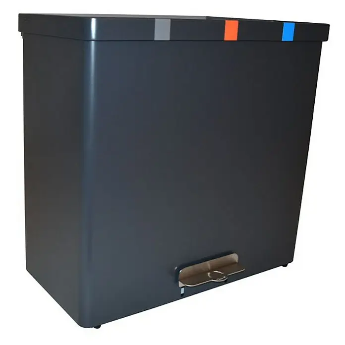 Proregal Mülltrennsystem mit Pedalöffnung RecycloKick 2 - 68 l, Aluminium, Anthrazit - Abfalleimer aus Metall mit Fußpedal und drei farbigen Fächern zur Mülltrennung. Praktisch und stilvoll.