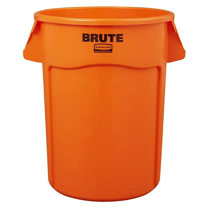 Proregal Standard-Mülleimer Rubbermaid Brute runde Mehrzwecktonne mit Belüftungskanälen - 121,1 l, Kunststoff, Orange - Orangefarbener Brute-Mülleimer von Rubbermaid Commercial Products, robust und langlebig für den gewerblichen Einsatz.