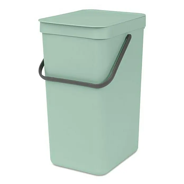 Proregal Standard-Mülleimer Brabantia Abfallsammler mit Stay-open Deckel - 16 l, Kunststoff, Jade - Mintgrüner Abfallbehälter mit Deckel und grauem Griff. Praktisch und stilvoll für Küche oder Büro.