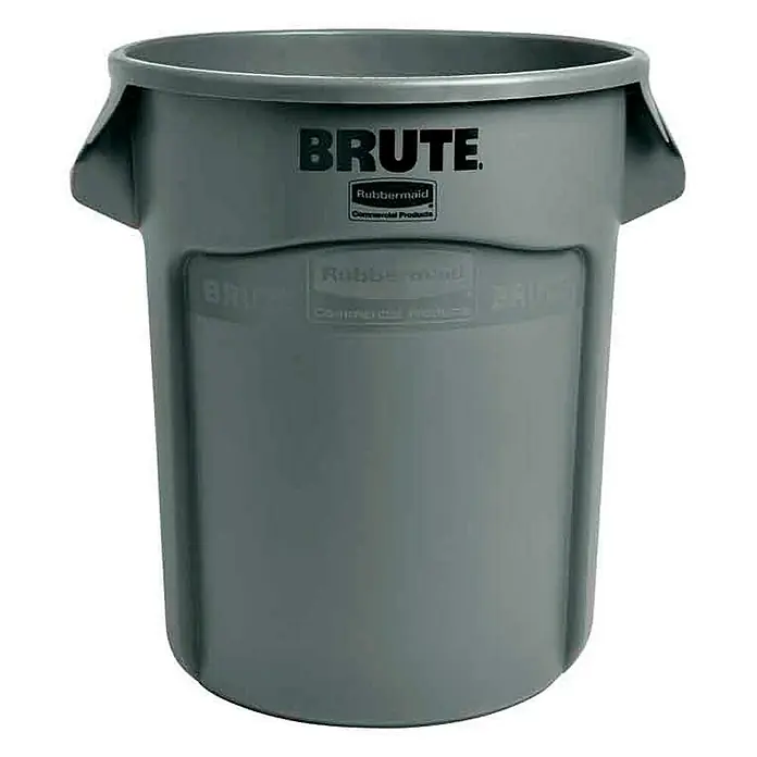 Proregal Standard-Mülleimer Rubbermaid Brute runde Mehrzwecktonne mit Belüftungskanälen - 75,7 l, Kunststoff, Grau - Graue "Brute" Mülltonne von Rubbermaid. Ideal für den gewerblichen Einsatz, robust und langlebig. Praktische Griffe für einfachen Transport.
