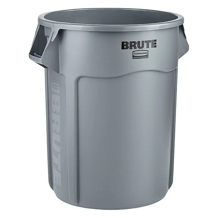 Proregal Standard-Mülleimer Rubbermaid Brute runde Mehrzwecktonne mit Belüftungskanälen - 208,2 l, Kunststoff, Grau - Grauer Rubbermaid Brute Mülleimer, robust und langlebig, ideal für den gewerblichen oder privaten Gebrauch, mit praktischen Griffen.