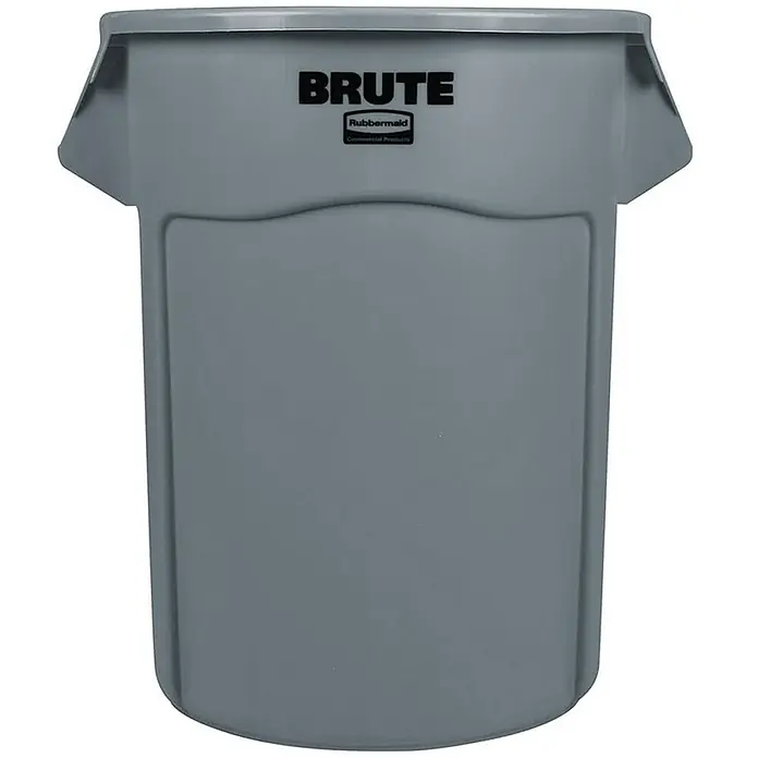 Proregal Standard-Mülleimer Rubbermaid Brute runde Mehrzwecktonne mit Belüftungskanälen - 208,2 l, Kunststoff, Grau - Graue "Brute" Mülltonne von Rubbermaid Commercial Products, robust und ideal für den gewerblichen Gebrauch, mit verstärkten Griffen und langlebigem Material.