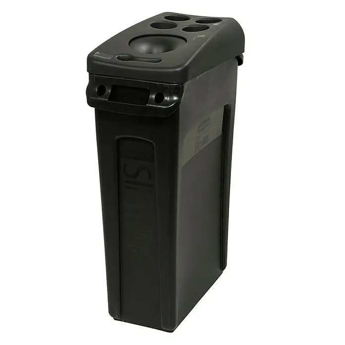Proregal Standard-Mülleimer Rubbermaid Slim Jim Mülleimer mit Belüftungskanälen - 87 l, Kunststoff, Schwarz - Schwarzer Slim Jim Abfallbehälter mit einer Deckelkonstruktion, die das Sortieren von Abfall erleichtert. Optimal für Büro oder Küche.