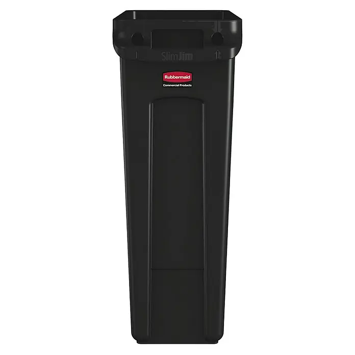 Proregal Standard-Mülleimer Rubbermaid Slim Jim Mülleimer mit Belüftungskanälen - 87 l, Kunststoff, Schwarz - Schwarzer Slim Jim Abfallbehälter von Rubbermaid Commercial Products für eine effiziente und platzsparende Abfallentsorgung.