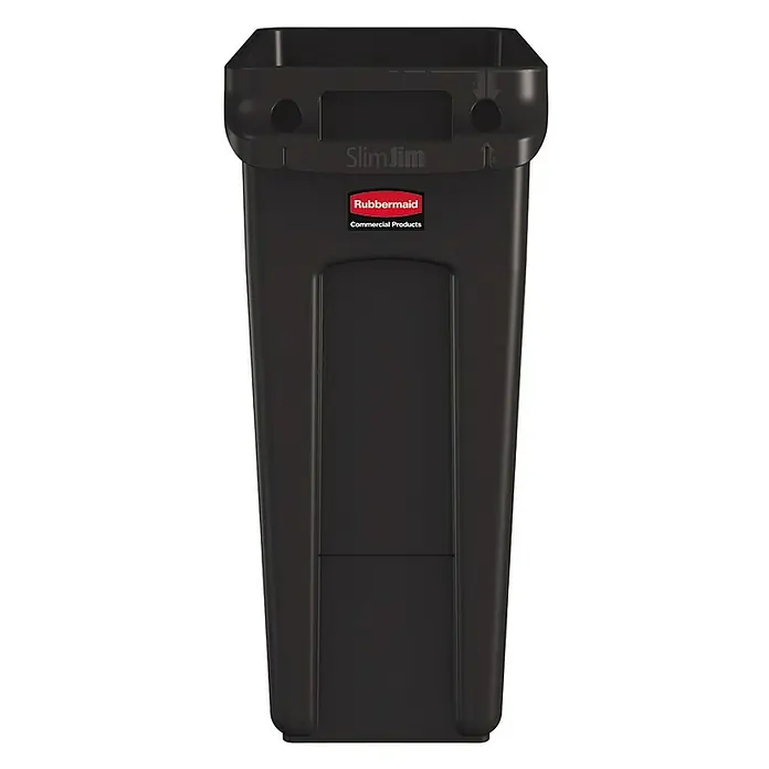 Rubbermaid Slim Jim Mülleimer mit Belüftungskanälen | 60 Liter, HxBxT 63,5x28x56cm | Braun -  - Schwarzer Slim Jim Mülleimer von Rubbermaid Commercial Products für effizientes Abfallmanagement in gewerblichen Umgebungen.