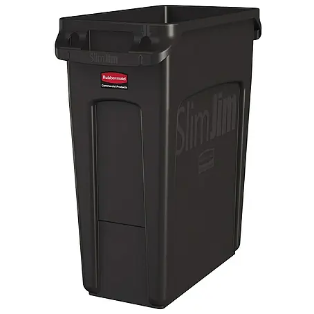 Rubbermaid Slim Jim Mülleimer mit Belüftungskanälen | 60 Liter, HxBxT 63,5x28x56cm | Braun