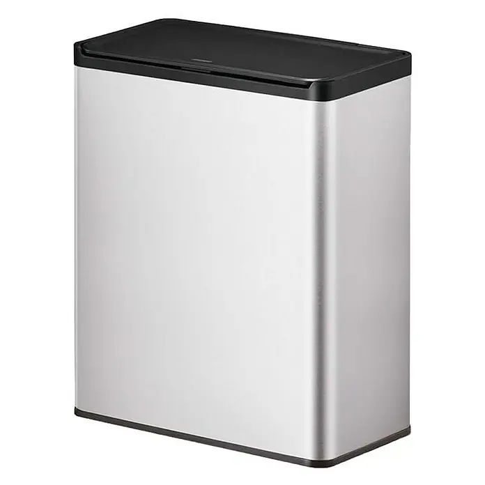 Proregal Standard-Mülleimer - 40 l, Edelstahl, Silber - Dieser elegante rechteckige Treteimer aus Edelstahl mit schwarzem Deckel ist perfekt für jeden Raum und bietet Stil und Funktion.