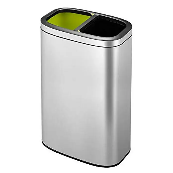 Proregal Standard-Mülleimer - 40 l, Edelstahl, Silber - Abfalltrennsystem aus Edelstahl mit zwei Fächern für die getrennte Sammlung von Wertstoffen und Restmüll.