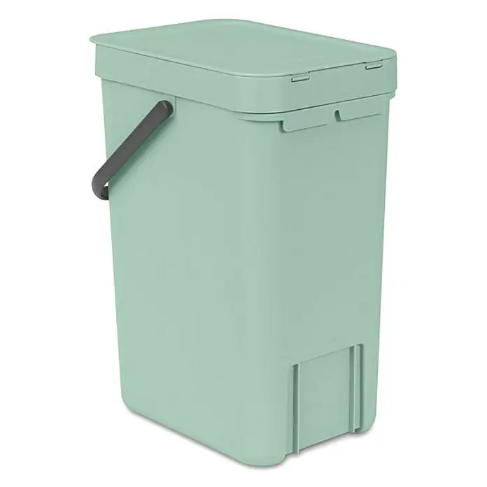 Proregal Standard-Mülleimer Brabantia Abfallsammler mit Stay-open Deckel - 12 l, Kunststoff, Jade - Ein mintgrüner, rechteckiger Komposteimer mit Deckel und Griff. Perfekt für die Sammlung von Bioabfällen in der Küche.