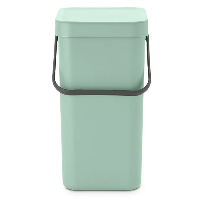 Proregal Standard-Mülleimer Brabantia Abfallsammler mit Stay-open Deckel - 12 l, Kunststoff, Jade - Mintfarbener Brabantia Sort & Go Abfalleimer mit Deckel und schwarzem Griff für eine ordentliche Abfalltrennung im Haushalt.