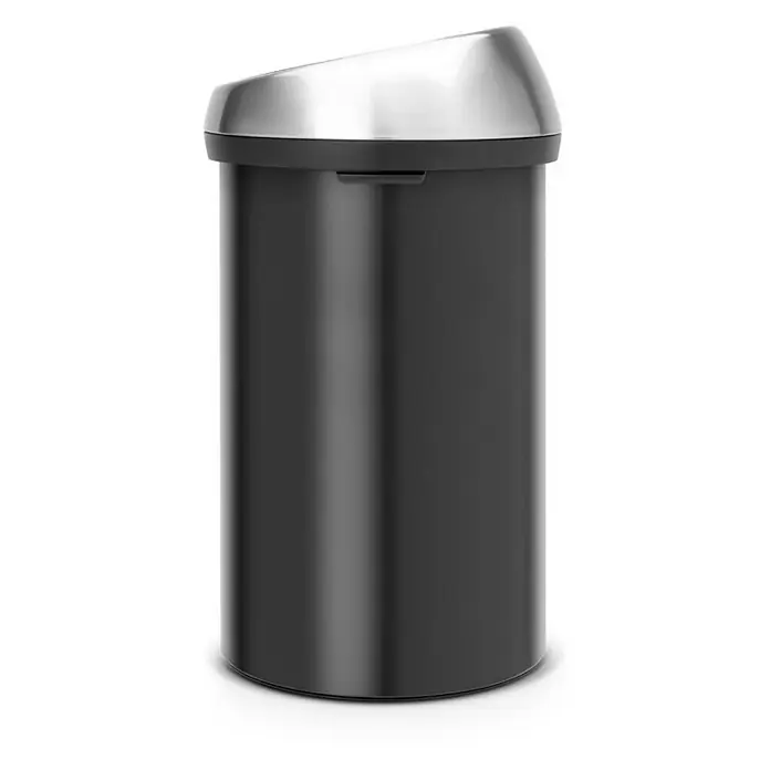 Proregal Standard-Mülleimer Brabantia Abfallbehälter mit Soft-Touch-Öffnung - 60 l, Metall, Matt Schwarz-Matt Edelstahl - Abfalleimer aus Edelstahl und schwarzem Kunststoff mit schrägem Deckel für eine einfache Abfallentsorgung.