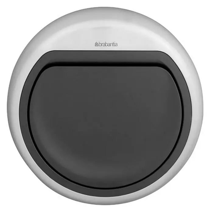 Proregal Standard-Mülleimer Brabantia Abfallbehälter mit Soft-Touch-Öffnung - 60 l, Metall, Matt Schwarz-Matt Edelstahl - Ein runder, weißer Brabantia Treteimer mit einem schwarzen Deckel, der sich ideal für Badezimmer oder Toiletten eignet. Praktisch und stilvoll.