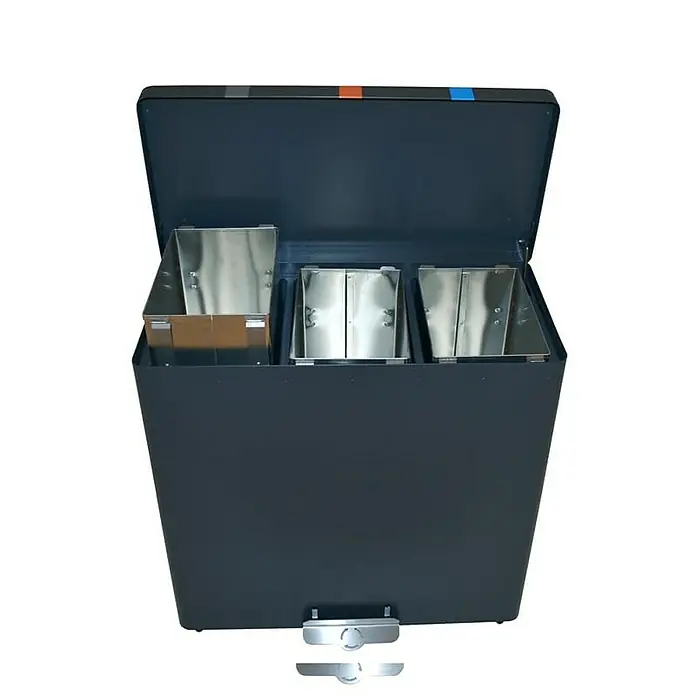 Proregal Mülltrennsystem mit Pedalöffnung RecycloKick 3 - 102 l, Aluminium, Anthrazit - Abfalltrennsystem mit drei Fächern und Fußpedal zum einfachen Öffnen des Deckels, ideal für Küche oder Büro.