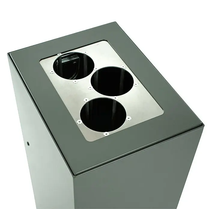 Proregal Mülltrennsystem Robust & modular - 60 l, Stahl, Anthrazit - Grauer Abfallbehälter mit drei runden Öffnungen oben, ideal für die Mülltrennung in Innenräumen.