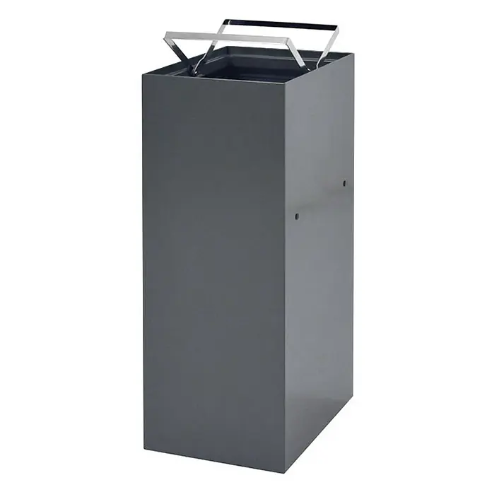Proregal Mülltrennsystem Robust & modular - 60 l, Stahl, Anthrazit - Abbildung eines grauen Abfallbehälters mit Metalleinsätzen an der Oberseite, der eine stilvolle und funktionale Lösung für die Abfallentsorgung bietet.