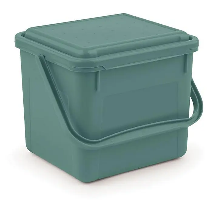 Proregal Standard Mülleimer Robuster Abfalleimer mit geruchsdichtem Deckel - 5 l, Kunststoff, Grün - Ein grüner, quadratischer Komposteimer mit Deckel und Tragegriff, ideal für die Küche zur Sammlung von Bioabfällen.