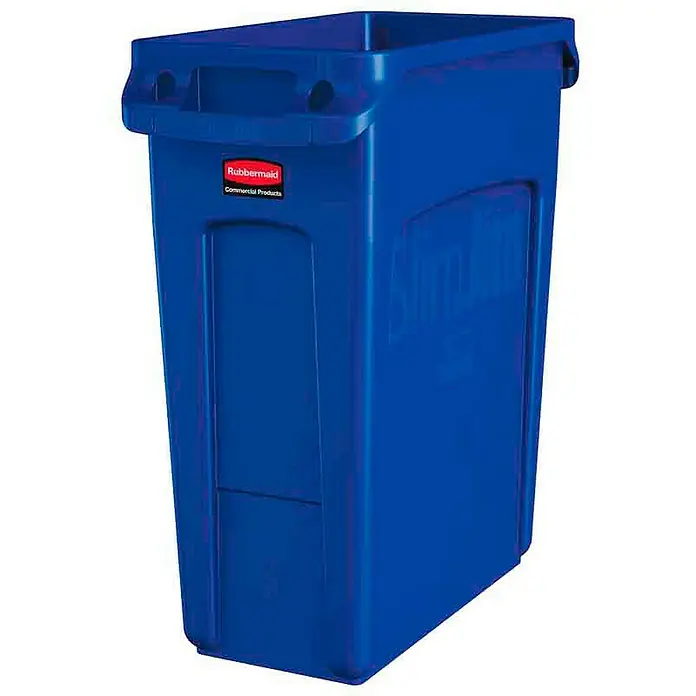 Proregal Standard-Mülleimer Rubbermaid Slim Jim Mülleimer mit Belüftungskanälen - 60 l, Kunststoff, Blau - Blauer Rubbermaid-Abfallbehälter für den gewerblichen Gebrauch, ideal für die Abfallentsorgung in Büros oder Geschäften.