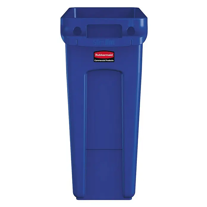 Proregal Standard-Mülleimer Rubbermaid Slim Jim Mülleimer mit Belüftungskanälen - 60 l, Kunststoff, Blau - Blaues Rubbermaid Slim Jim Abfallbehältnis, ideal für gewerbliche Räume, kompakt und robust für eine effiziente Abfallentsorgung.