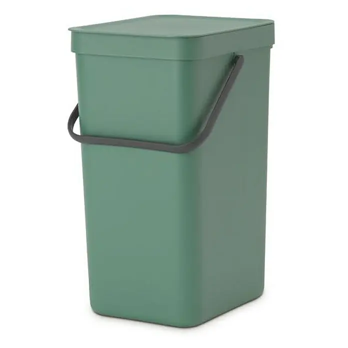 Proregal Standard Mülleimer Brabantia Abfallsammler mit Stay-open Deckel - 16 l, Kunststoff, Dunkelgrün - Ein grüner Abfalleimer mit Deckel und grauem Griff. Praktisch für die Mülltrennung und ideal für Küche oder Büro.