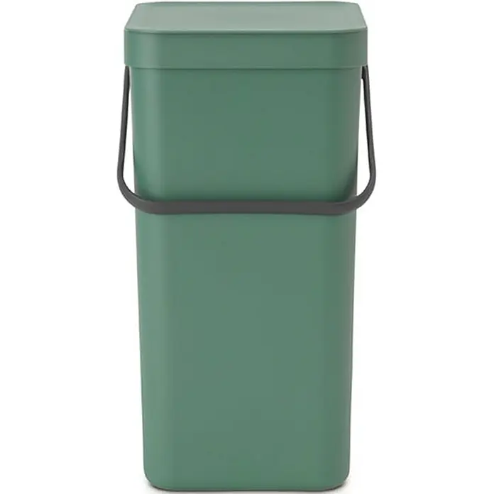 Proregal Standard Mülleimer Brabantia Abfallsammler mit Stay-open Deckel - 16 l, Kunststoff, Dunkelgrün - Ein grüner, rechteckiger Abfalleimer mit grauem Griff und Deckel, der ein schlichtes und modernes Design für die Müllentsorgung bietet.