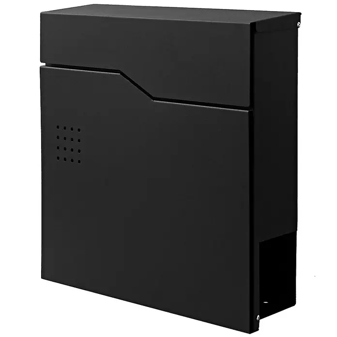 Proregal Wandbriefkasten Briefkasten - Schwarz, Metall, Zeitungsfach - Schwarzer Briefkasten aus Metall mit modernem Design und Belüftungslöchern zur Wandmontage für den Außenbereich.