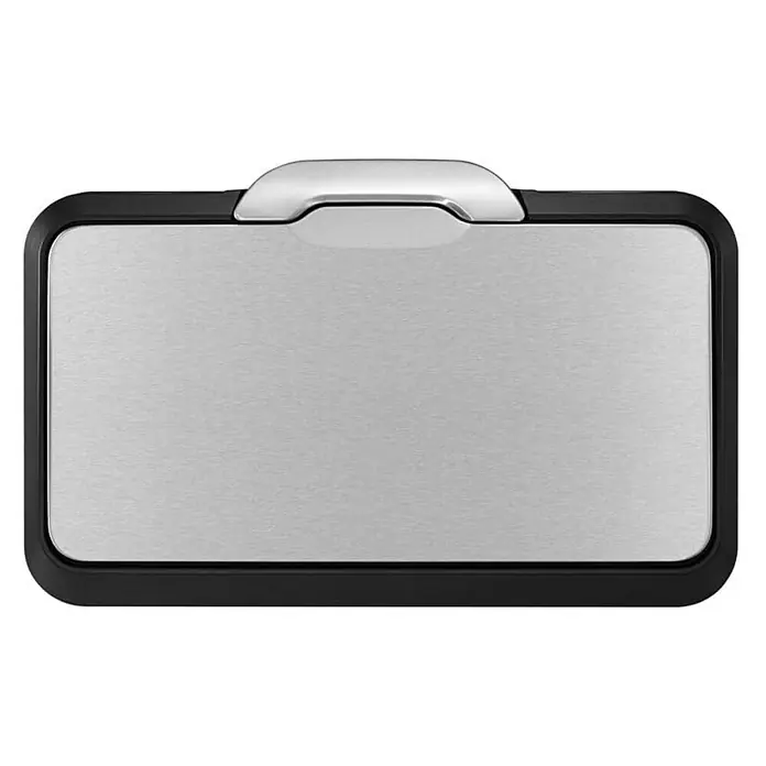 Proregal Standard Mülleimer Schöner Abfalleimer aus gebürstetem Edelstahl mit breiter Touch-Öffnung - 40 l, Edelstahl, Silber - Silbernes Schneidebrett mit schwarzem Rand und einem Griff aus Edelstahl in der Mitte für bequemes Tragen.