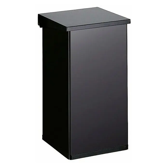 Proregal Standard-Mülleimer Eckiger feuerfester Abfallbehälter Haiti mit Softclose Hebedeckel - 55 l, Aluminium, Schwarz - Abbildung eines schwarzen, eleganten Briefkastens, perfekt für moderne Häuser und Büros. Der Briefkasten bietet eine stilvolle und sichere Lösung.