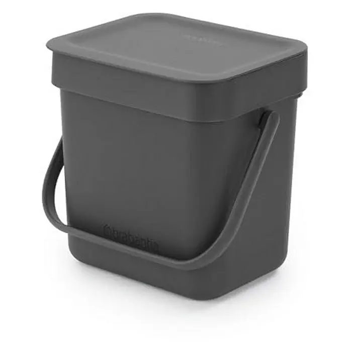 Proregal Standard Mülleimer Brabantia Abfallsammler mit Stay-open Deckel - 3 l, Kunststoff, Dunkelgrau - Grauer Küchenabfalleimer mit Deckel und Griff für die einfache Entsorgung von Bioabfällen und die Sauberkeit in der Küche.