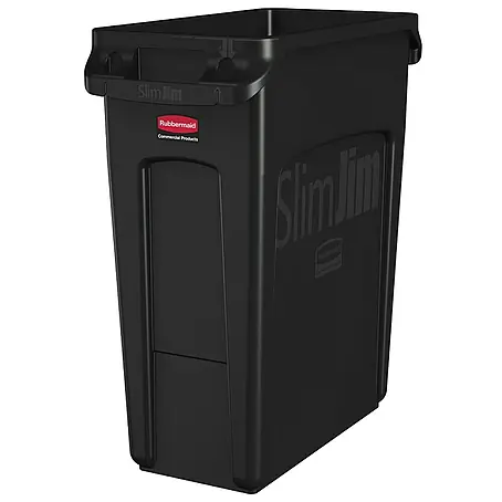 Rubbermaid Slim Jim Mülleimer mit Belüftungskanälen | 60 Liter, HxBxT 63,5x28x56cm | Schwarz