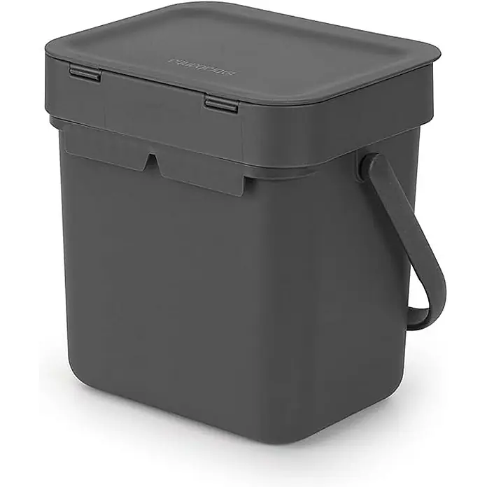 Proregal Standard Mülleimer Brabantia Abfallsammler mit Stay-open Deckel - 3 l, Kunststoff, Dunkelgrau - Grauer Bio-Abfalleimer mit Deckel und Tragegriff. Perfekt für die Sammlung von Küchenabfällen und zur Reduzierung von Gerüchen in der Küche.