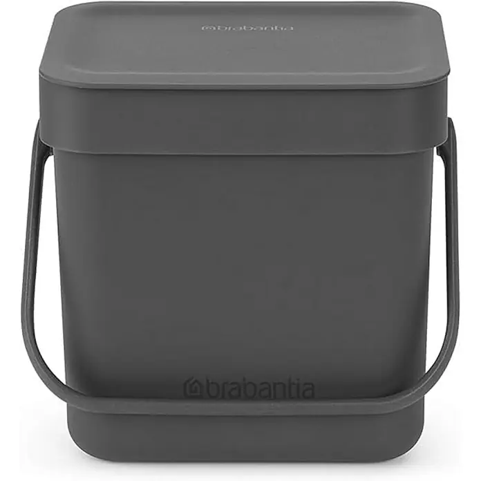 Proregal Standard Mülleimer Brabantia Abfallsammler mit Stay-open Deckel - 3 l, Kunststoff, Dunkelgrau - Grauer Brabantia-Komposteimer mit Deckel und Griff. Ideal für die Küche, um Bioabfälle sauber und geruchsneutral zu sammeln.