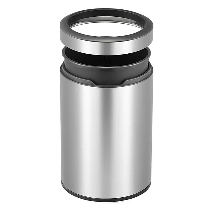 Proregal Standard Mülleimer Runder Abfalleimer aus gebürstetem Edelstahl mit offener Einwurföffnung - 12 l, Edelstahl, Silber - Eleganter, runder Abfalleimer aus Edelstahl mit abnehmbarem Ring zur Fixierung der Müllbeutel. Praktisch und stilvoll für jedes Zuhause.