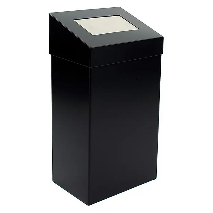 Proregal Schwingdeckeleimer Robuster Abfallbehälter mit Pushdeckel - 50 l, Metall, Schwarz - Elegante, schwarze Abfallbox mit einer Öffnung oben, ideal für stilvolle Büros oder öffentliche Räume. Das moderne Design fügt sich nahtlos ein.