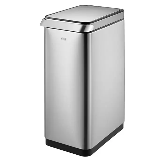 Proregal Standard Mülleimer Eleganter Abfalleimer aus gebürstetem Edelstahl mit Touch Bar - 30 l, Edelstahl, Silber - Ein moderner, rechteckiger Edelstahl-Treteimer mit einem glänzenden Deckel und einem schwarzen Sockel. Das perfekte Abfallbehältnis.