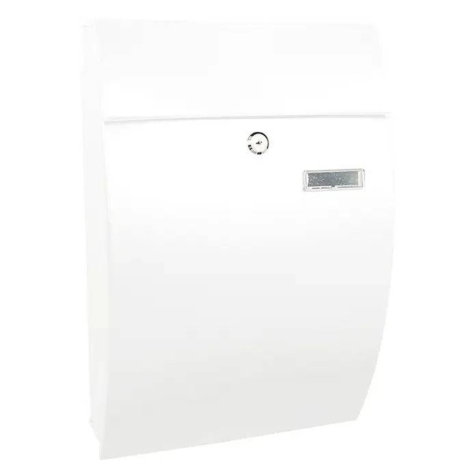 Proregal Wandbriefkasten Geronan mit Namensschild - Weiß, Metall, Namensschild - Weiße Briefkasten mit einem Schloss und einem kleinen Sichtfenster.