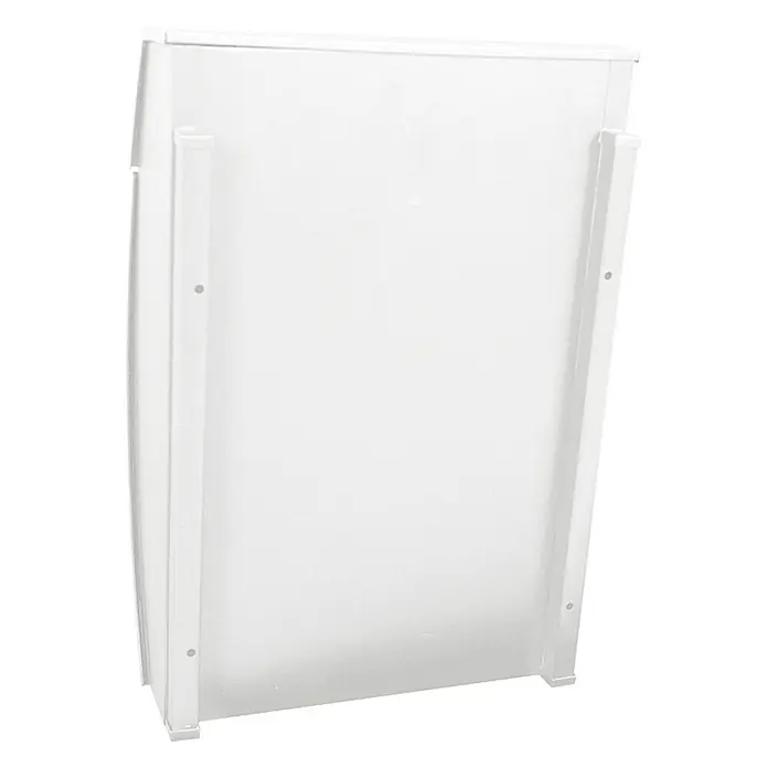 Proregal Wandbriefkasten Geronan mit Namensschild - Weiß, Metall, Namensschild - Nahaufnahme einer weißen Tür oder Klappe mit schlichten, rechteckigen Griffen oder Stützen an den Seiten. Das Design ist modern und minimalistisch.
