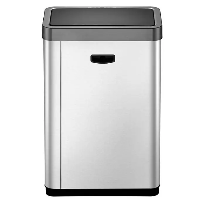 Proregal Sensormülleimer Sensor-Abfallbehälter aus mattem Edelstahl - 47 l, Edelstahl, Silber - Silberner, rechteckiger Treteimer mit schwarzem Deckel und Griff. Ideal für Küche oder Bad, stilvoll und funktional.