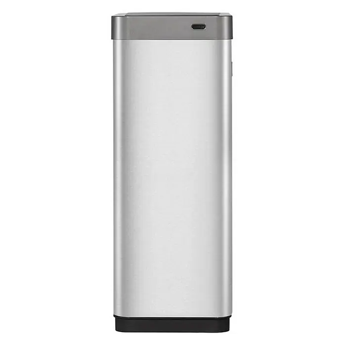 Proregal Sensormülleimer Sensor-Abfallbehälter aus mattem Edelstahl - 47 l, Edelstahl, Silber - Silberner Spender mit dunklem Sockel und Oberteil. Der Spender hat eine glatte, zylindrische Form und eine moderne Optik.