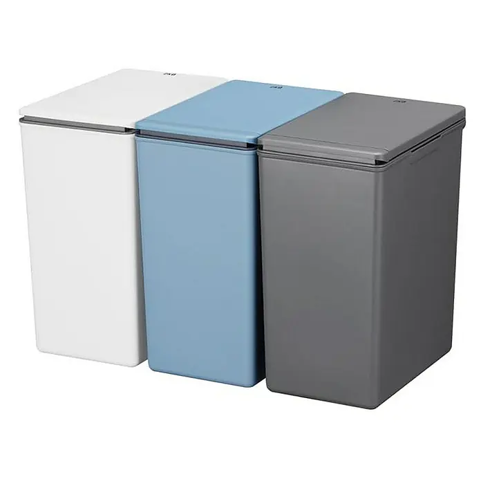 Proregal Sensormülleimer Moderner quadratischer Abfalleimer mit Touch-Bar-Deckel - 20 l, Kunststoff, Grau - Drei Mülleimer in Weiß, Blau und Grau mit Klappdeckeln. Ideal zur Mülltrennung im Haushalt und ein sauberes Erscheinungsbild.