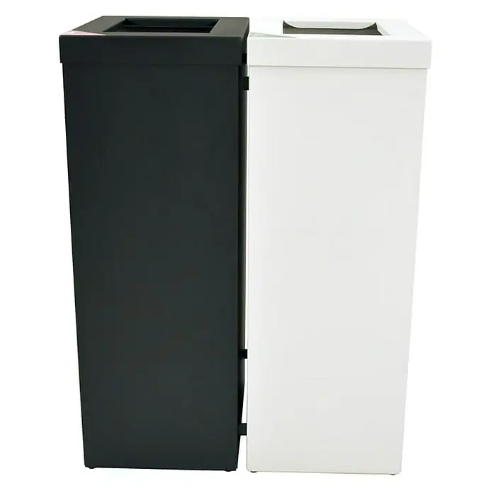 Proregal Standard Mülleimer Wertstoffsammler RecycloFlex 60 - 60 l, Aluminium, Weiß - Schwarzer und weißer Doppel-Abfalleimer zur Mülltrennung, ideal für Büro oder Zuhause, mit rechteckiger Form.