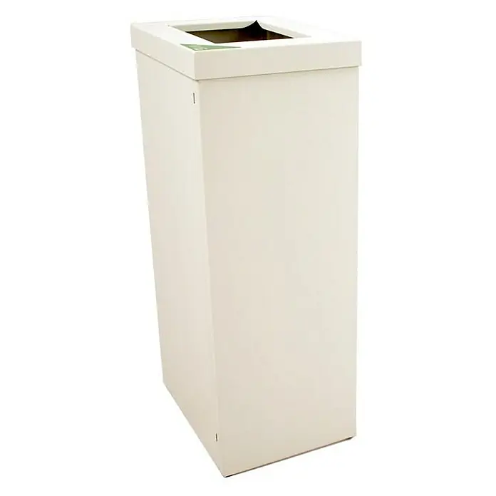 Proregal Standard Mülleimer Wertstoffsammler RecycloFlex 60 - 60 l, Aluminium, Weiß - Eine cremefarbene, rechteckige Recyclingtonne mit einer rechteckigen Öffnung oben, die für die Mülltrennung konzipiert ist.