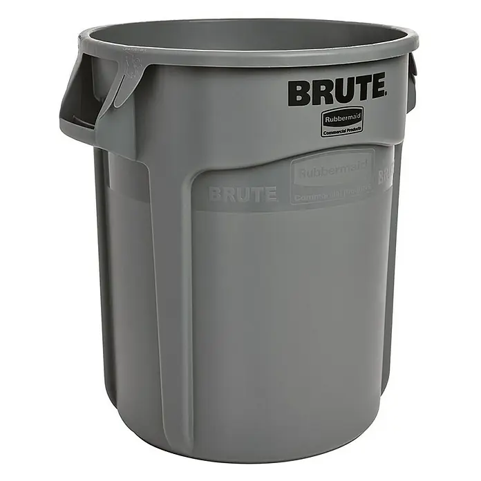 Proregal Standard-Mülleimer Rubbermaid Brute runde Mehrzwecktonne mit Belüftungskanälen - 37,9 l, Kunststoff, Grau - Grauer "Brute" Mülleimer von Rubbermaid Commercial Products, ideal für den gewerblichen Einsatz und robuste Abfallentsorgung.