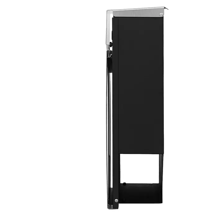 Proregal Wandbriefkasten Briefkasten - Anthrazit-Edelstahl, Metall, Zeitungsfach - Seitenansicht eines schwarzen Ofens mit silberner Oberseite. Das schlanke Design des Ofens wird durch seine klaren Linien und die neutrale Farbgebung betont.