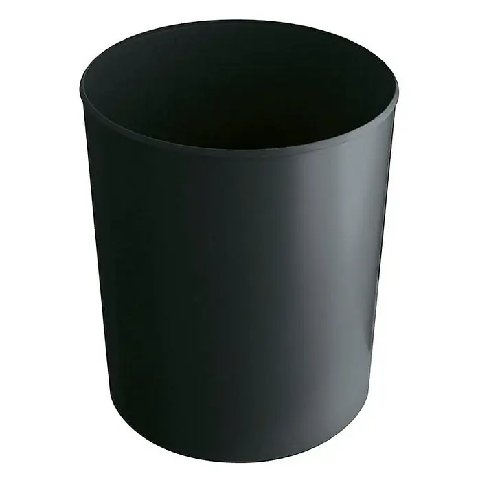 Proregal Papierkorb & Abfallsammler aus Kunststoff rund & feuerfest - 20 l, Kunststoff, Schwarz - Nahaufnahme eines schwarzen Mülleimers mit zylindrischer Form, ideal für Büro oder Zuhause, mit schlichtem Design und robuster Bauweise.